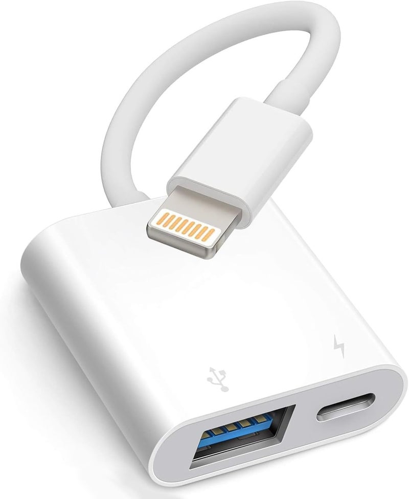 Wahbite Apple Lightning to USB Camera Adapter with Charging Port for iPhone/iPad to Connect USB Flash Drive, SSD Hard Drive, Card Reader, Keyboard, Mouse, Hubs, MIDI, Plug & Play - Image 1